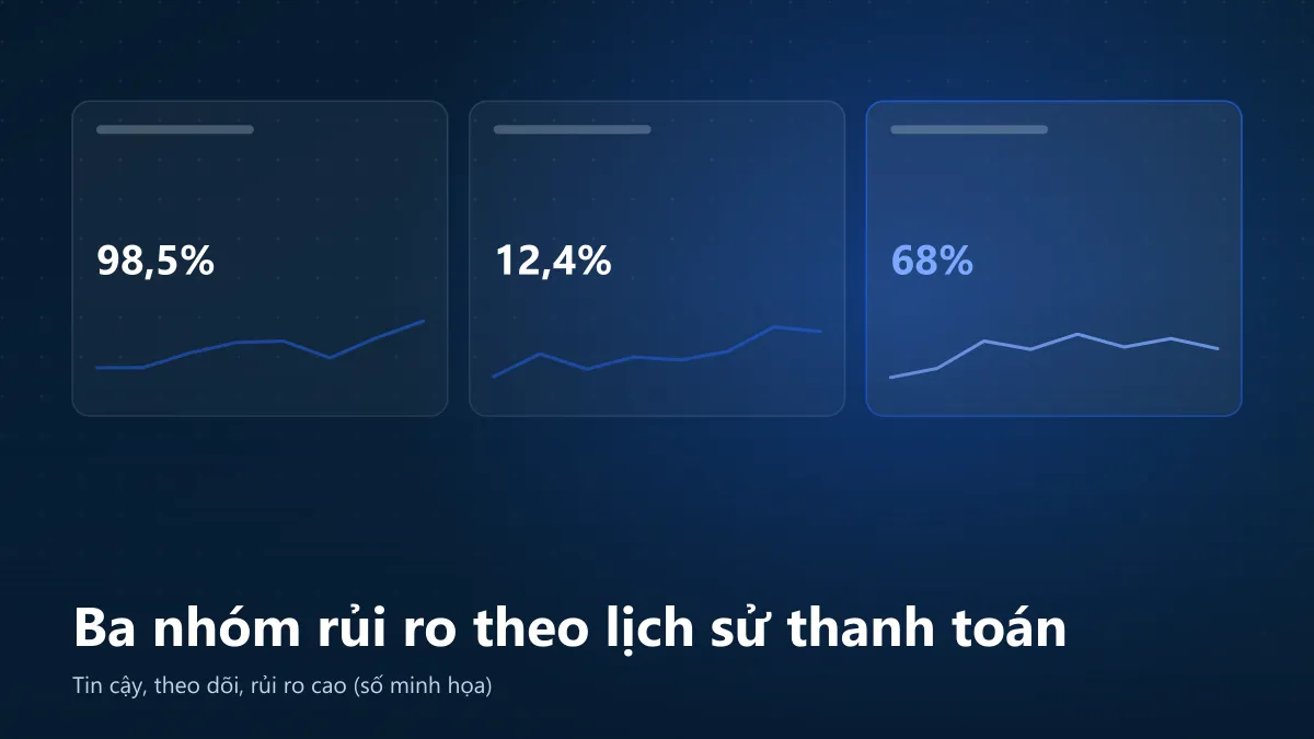 Ba nhóm rủi ro xếp theo lịch sử thanh toán: tin cậy, theo dõi và rủi ro cao, mỗi nhóm một cách tính hạn mức (số minh họa)